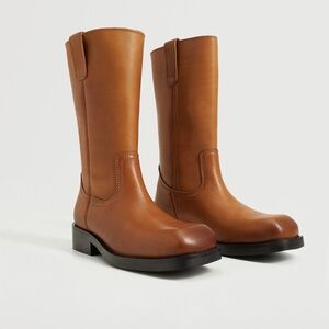 Mango Square-Toe Leather Boots